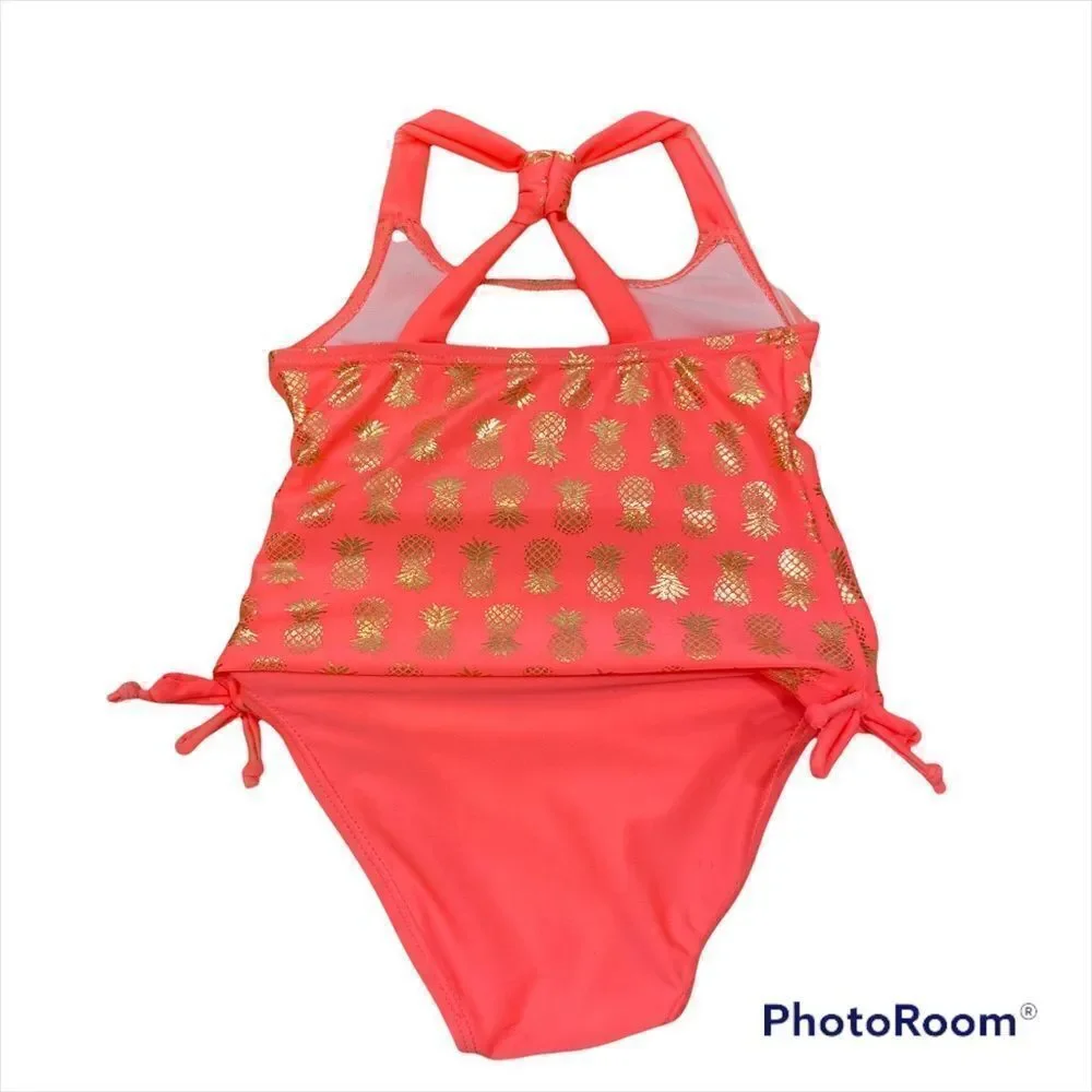NWT Girls Real Love Brand Coral Pineapple Print‎ Two Piece Bathing Suit